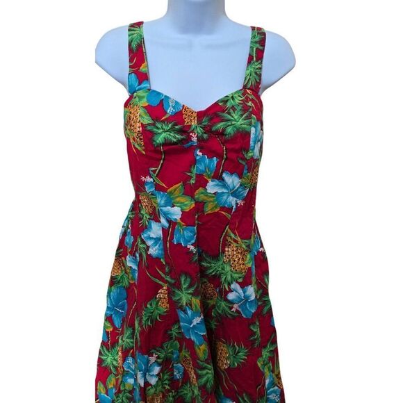 Vintage Hawaiian Floral Dress  Pineapple Print Sweetheart Neckline  fairycore - Picture 6 of 7